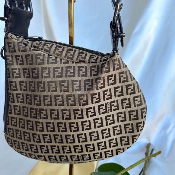Fendi Brown Zucchino Canvas Oyster Bag - Picture 3 of 8